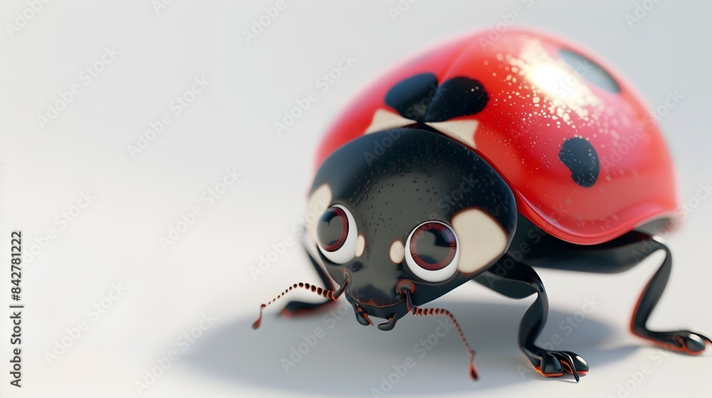 Fototapeta premium Adorable 3D Ladybug with Big Eyes on White Background