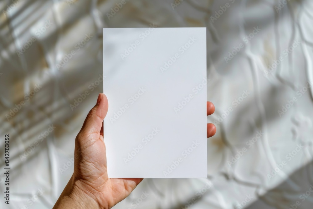 Blank paper mockup on hand created with generative AI