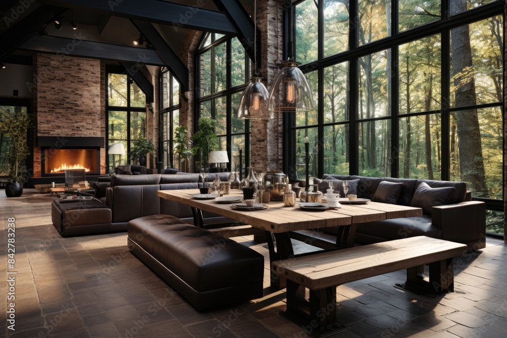 Industrial urban apartment with contemporary style., generative IA Industrial urban apartment with contemporary style., generative IA