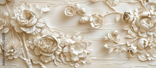 Beautiful flower 3d relief wallpaper. Mural wallpaper. Wall art. AI generated illustration.