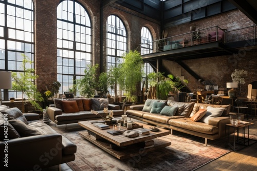 Industrial-chic loft with modern brick walls and furniture., generative IA © JONATAS