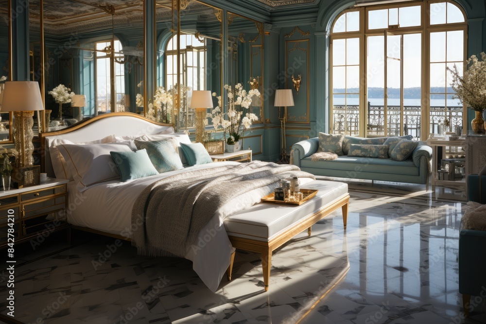 Luxurious room with King-Size bed and elegant furniture., generative IA Luxurious room with King-Size bed and elegant furniture., generative IA