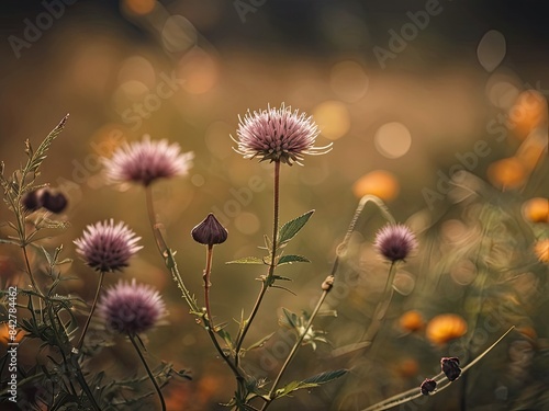 Wild flowers plant on summer. Beautiful flowers blooming.