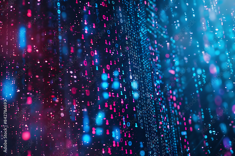 Obraz premium Background filled with cascading binary code, creating a digital and futuristic atmosphere, ideal for technology and programming themes