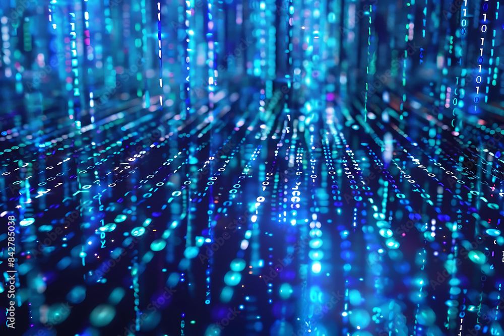 Background filled with cascading binary code, creating a digital and futuristic atmosphere, ideal for technology and programming themes Background filled with cascading binary code, creating a digital and futuristic atmosphere, ideal for technology and programming themes