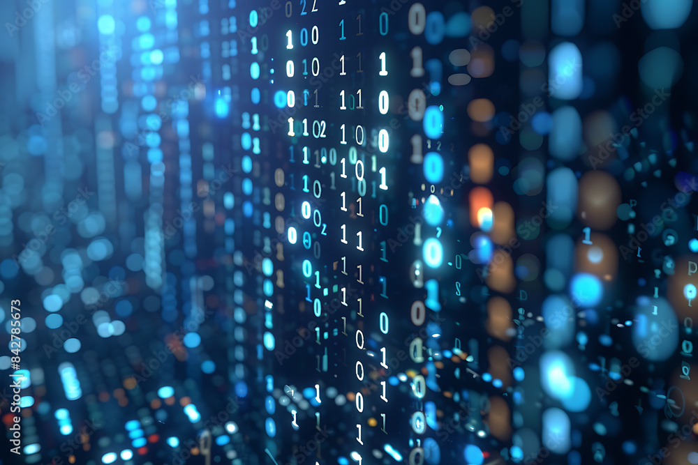 Background filled with cascading binary code, creating a digital and futuristic atmosphere, ideal for technology and programming themes Background filled with cascading binary code, creating a digital and futuristic atmosphere, ideal for technology and programming themes