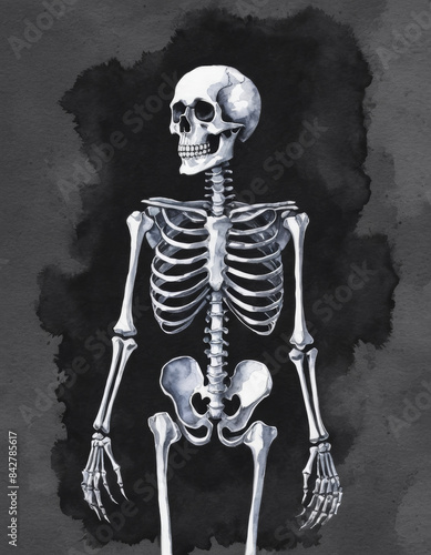 watercolor illustration black skeleton wallpaper, minimalist, clean, simple