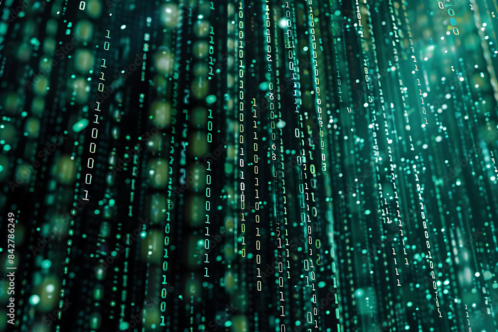 Background filled with cascading binary code, creating a digital and futuristic atmosphere, ideal for technology and programming themes Background filled with cascading binary code, creating a digital and futuristic atmosphere, ideal for technology and programming themes