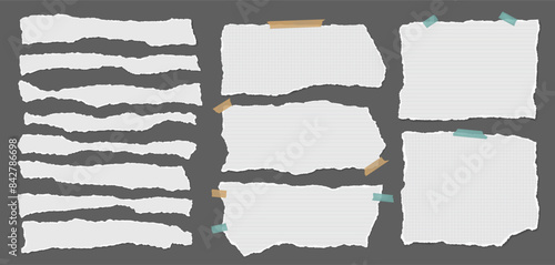Set of torn white note paper pieces are on brown background for text, notes or ad.