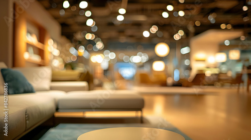 Blurred image of a designer furniture showroom floor,