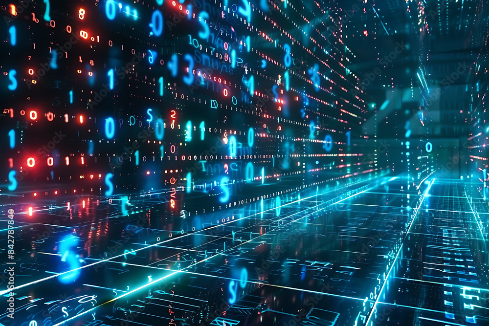 Background filled with cascading binary code, creating a digital and futuristic atmosphere, ideal for technology and programming themes Background filled with cascading binary code, creating a digital and futuristic atmosphere, ideal for technology and programming themes