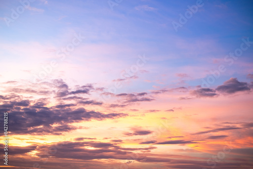 Beautiful   luxury soft gradient orange gold clouds and sunlight on the blue sky perfect for the background  take in everning Twilight  Large size  high definition landscape photo