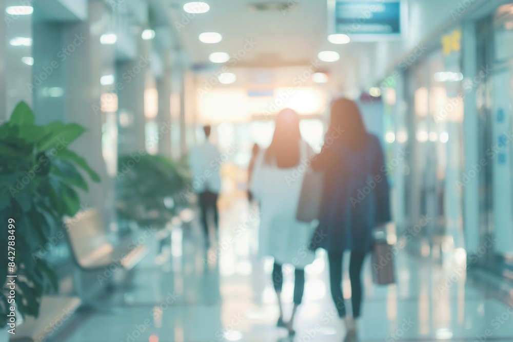 Abstract Blurred View of People Walking in Hospital Hallway Abstract Blurred View of People Walking in Hospital Hallway