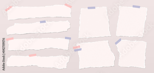 Set of torn pink note paper pieces, strips are on background for text, notes or ad.