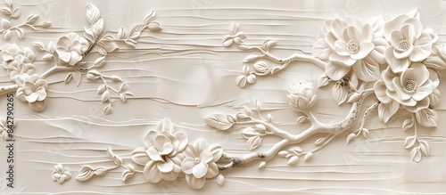 Beautiful flower 3d relief wallpaper. Mural wallpaper. Wall art. AI generated illustration.