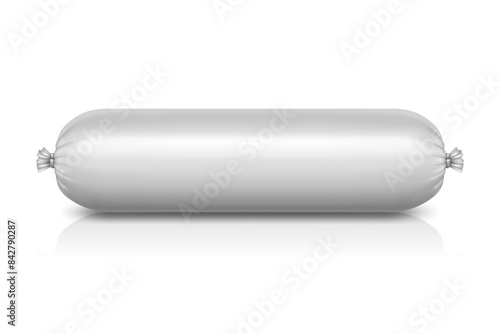 Vector 3d Realistic Blank Polyethylene Sausage Packaging. Design Template for Mockup, Closeup, Isolated, Front View