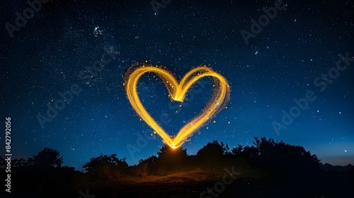 Enchanting Heart-Shaped Firefly Trail Illuminates the Starry Night Sky