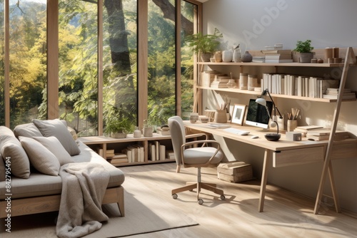 Scandinavian Home Office Minimalist, clear and welcoming., generative IA