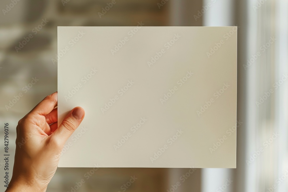 Blank paper mockup on hand created with generative AI Blank paper mockup on hand created with generative AI