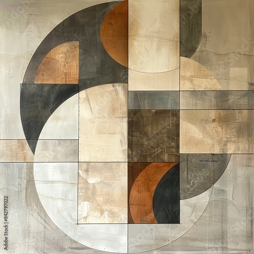 Modern minimalist art with geometric shapes and a neutral color palette