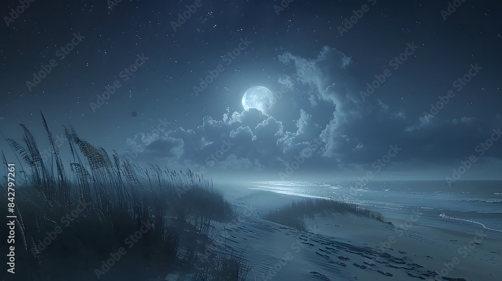 A sandy beach and sea, but also bright space, the Milky Way and planets A sandy beach and sea, but also bright space, the Milky Way and planets
