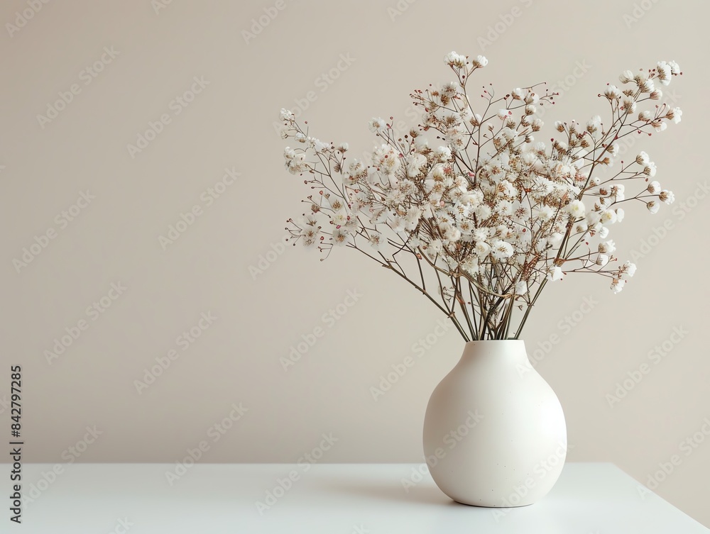 Simple, elegant flower arrangement in a minimalist vase on a plain table Simple, elegant flower arrangement in a minimalist vase on a plain table