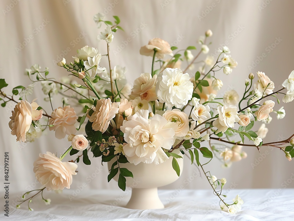 Simple, elegant flower arrangement in a minimalist vase on a plain table Simple, elegant flower arrangement in a minimalist vase on a plain table