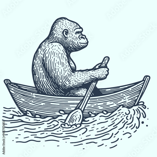 gorilla swimming in a rowboat sketch