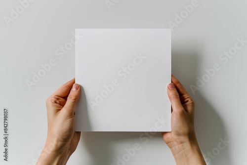 Blank paper mockup on hand created with generative AI