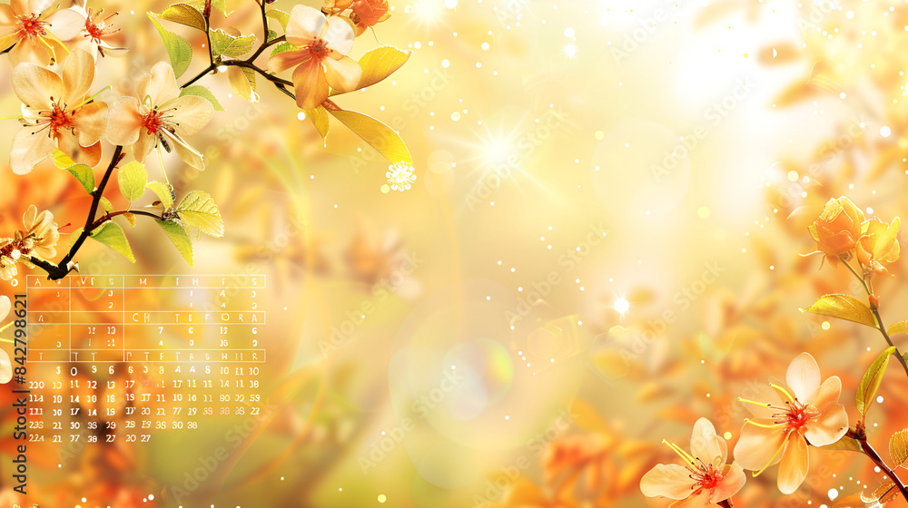 Autumnal  with golden leaves and sparkling bokeh, perfect for seasonal designs in background