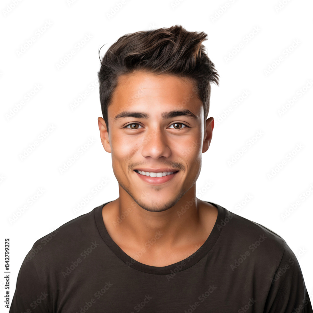 Close up portrait of a smiling young guy, cheerful with happy expression, isolated on transparent background Close up portrait of a smiling young guy, cheerful with happy expression, isolated on transparent background