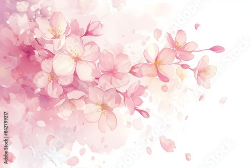 Delicate Pink Cherry Blossoms in Watercolor Style of Floral Beauty © ibhonk