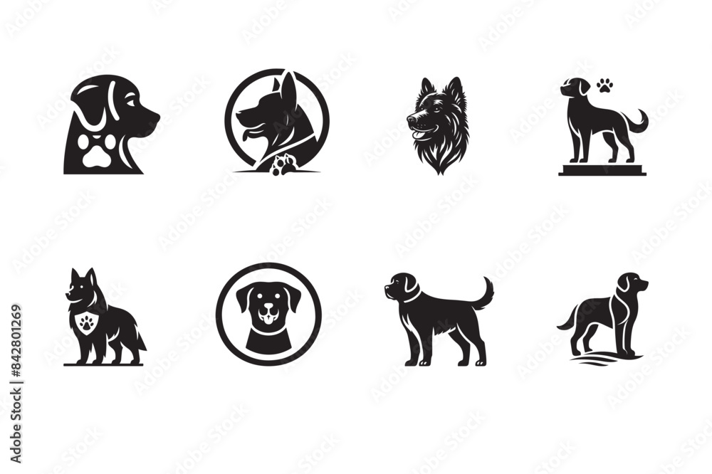 Dog Vector Silhouette Icon set illustration