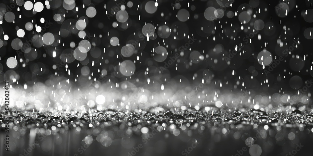 Obraz premium Monochrome Rain Scene A clean, very minimal monochrome scene of rain falling softly, creating a serene atmosphere with generous copyspace