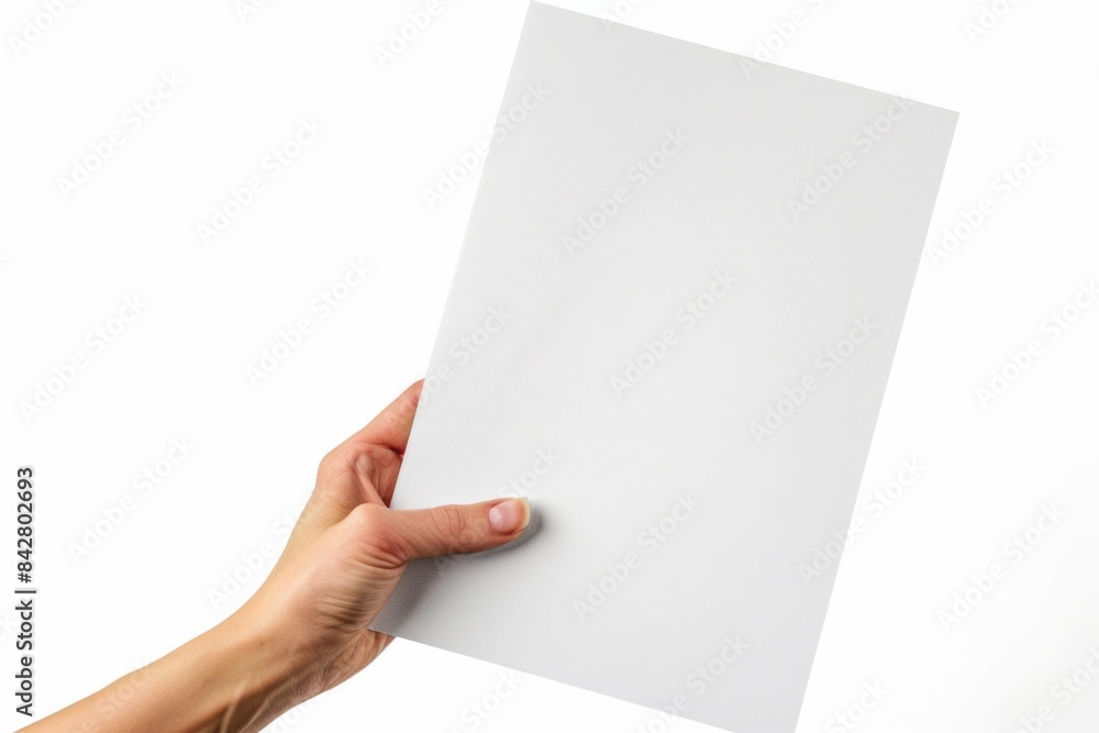 Blank paper mockup on hand created with generative AI Blank paper mockup on hand created with generative AI