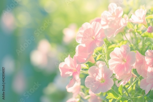 Soft Pink Petunias in Sunlit Garden with Dreamy Atmosphere