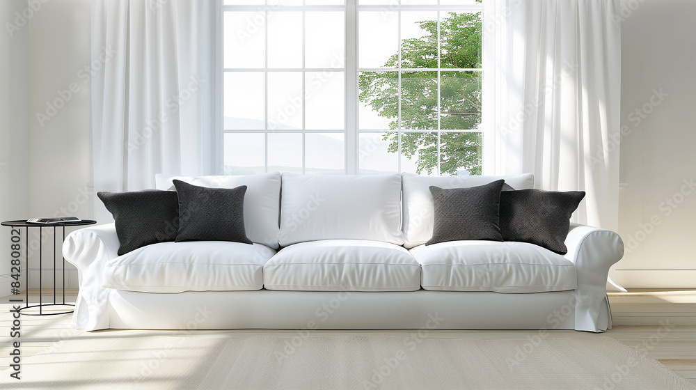 White living room and white sofa Light shines through the window. White living room and white sofa Light shines through the window.