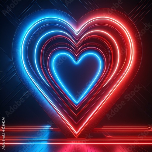 Heart neon Futuristic sign frame pink blue