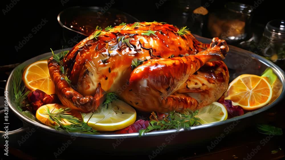 Delicious fried grilled chicken with a golden crust in the oven, home cooking Delicious fried grilled chicken with a golden crust in the oven, home cooking