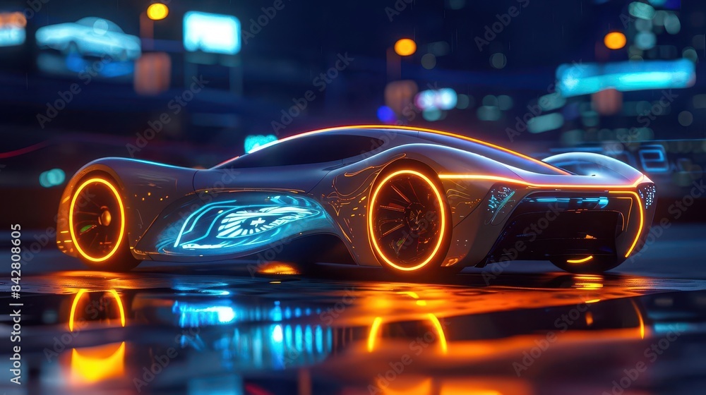 futuristic electric car design with sleek aerodynamic shape and glowing ...