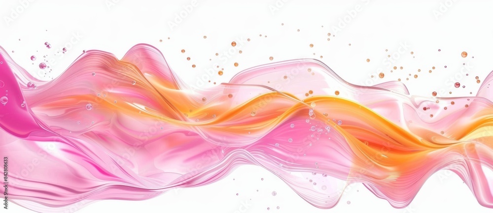 The drops of water are seen on an abstract pink and orange background. The drops of water are seen on an abstract pink and orange background.