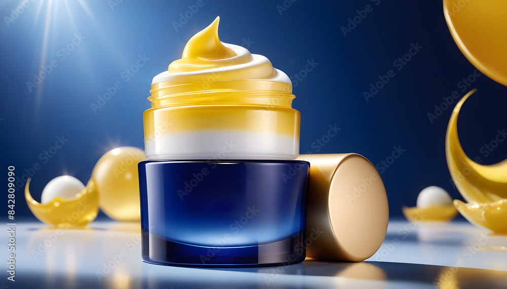 A blue&yellow-toned background highlighting a cosmetics case A blue&yellow-toned background highlighting a cosmetics case