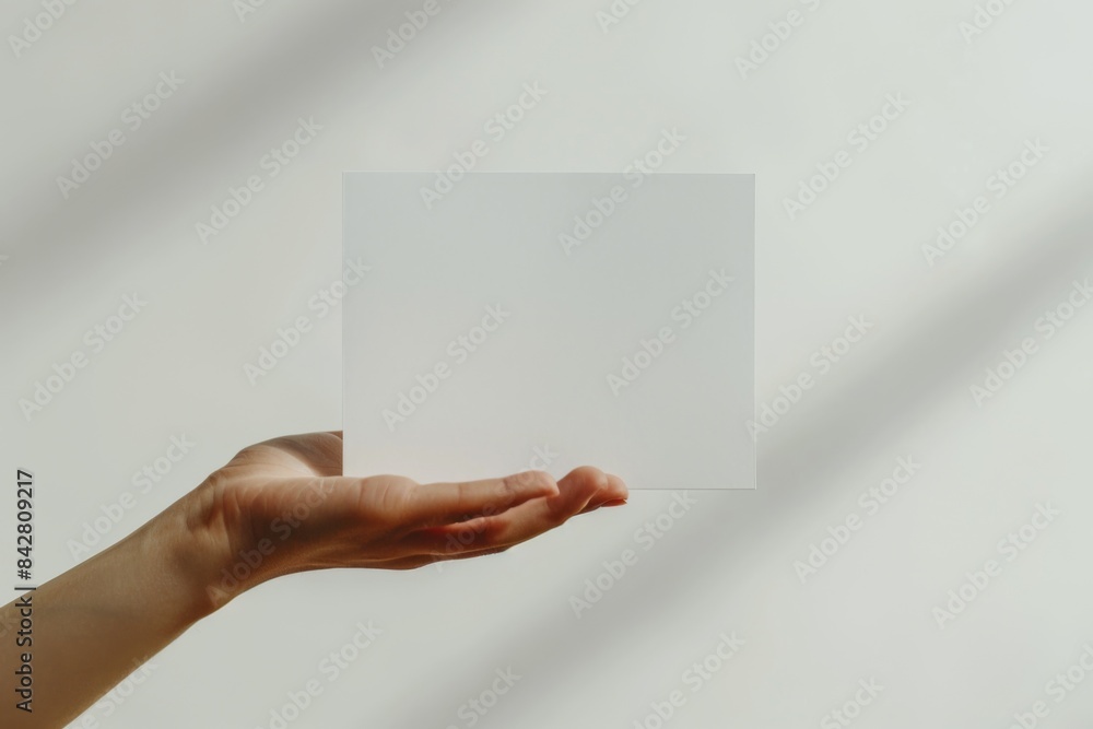 Blank paper mockup on hand created with generative AI Blank paper mockup on hand created with generative AI