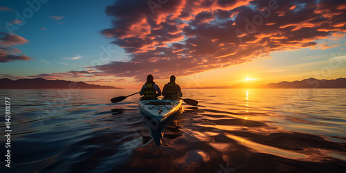 person on the beach, Adventure lovers kayaking in the sea, Aerial view of a kayak in the blue sea kayaking She does water sports activities water

 photo