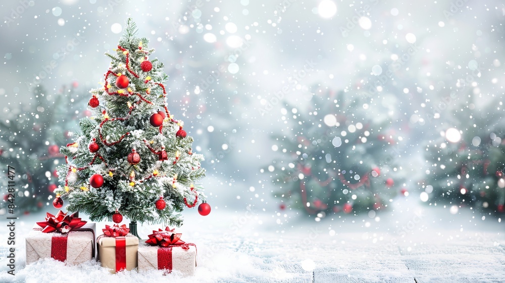 Elegant Christmas Tree with Red and Silver Gifts Elegant Christmas Tree with Red and Silver Gifts