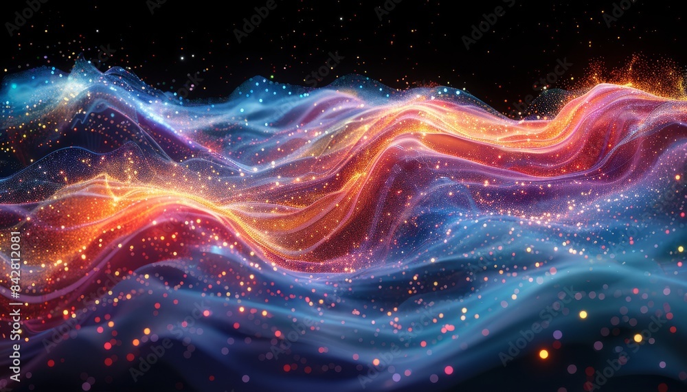 Holographic display of interconnected data streams, illustrating the flow of information in a digital world Holographic display of interconnected data streams, illustrating the flow of information in a digital world
