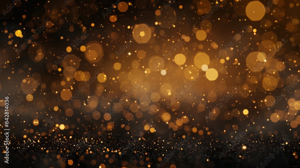 Golden bokeh lights with dark background for festive decoration