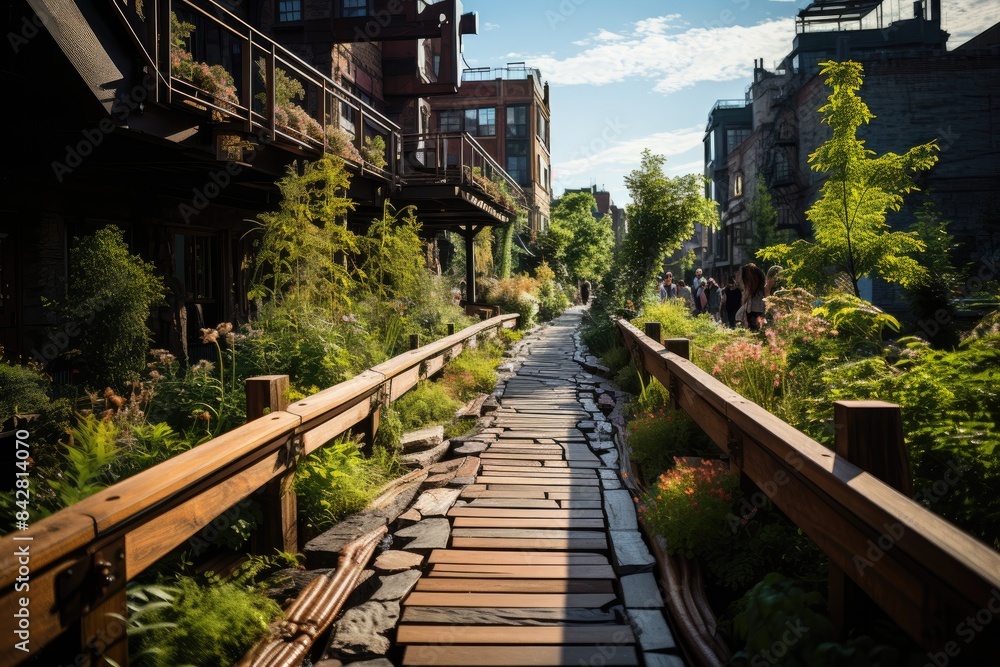 High Line Park Nature and Urbanism in Harmony., generative IA High Line Park Nature and Urbanism in Harmony., generative IA