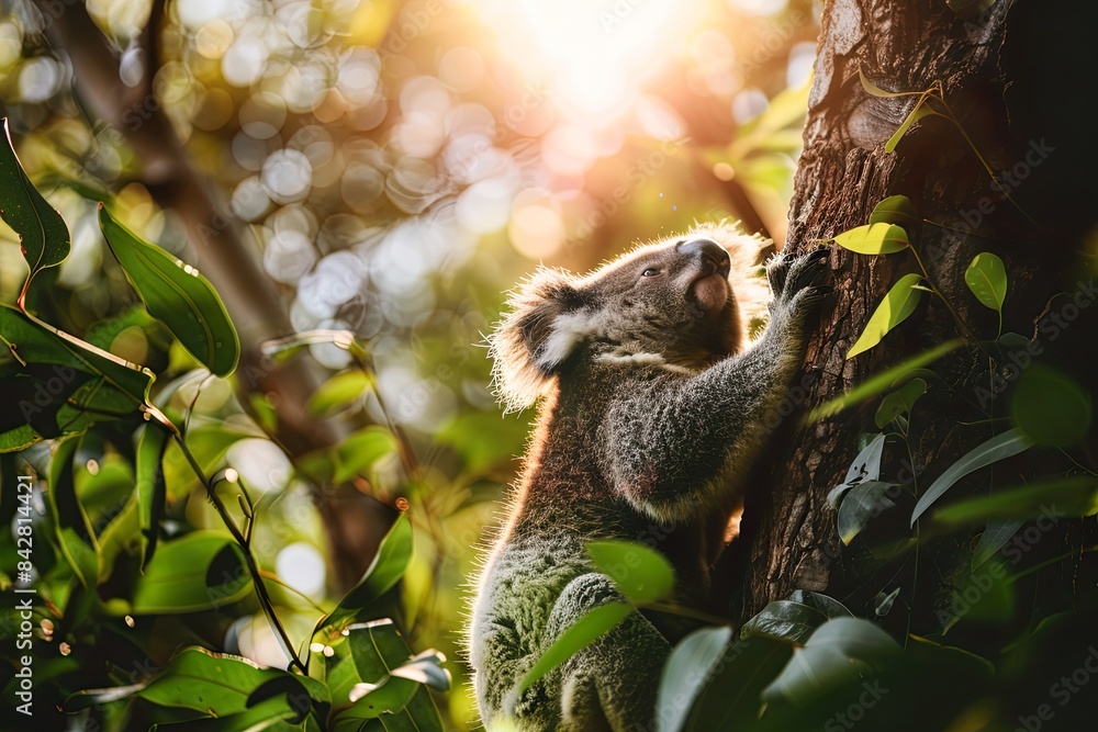 Obraz premium Koala clinging to a eucalyptus tree