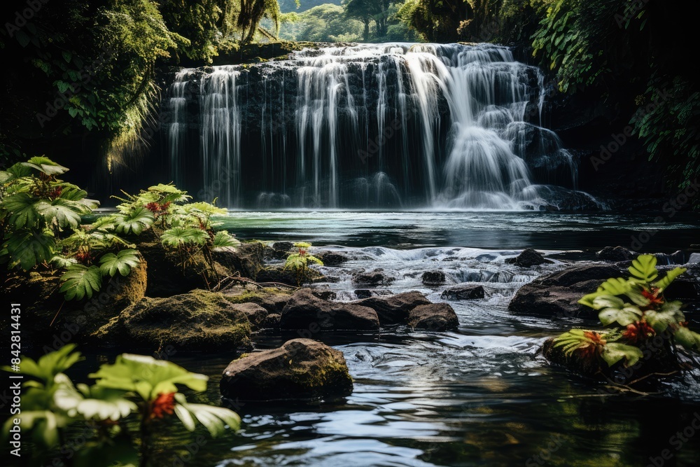Majestic waterfall at the exuberant Akaka Park, Hawaii., generative IA Majestic waterfall at the exuberant Akaka Park, Hawaii., generative IA